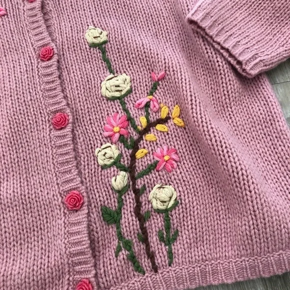 LoveShackFancy Anastasia Embroidered Floral Pink Cardigan RARE